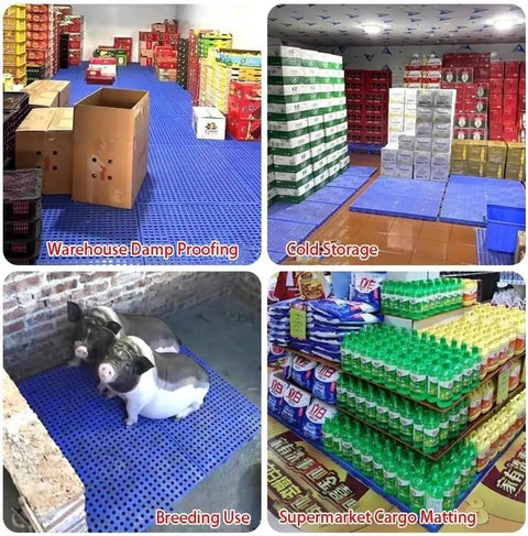 Lightweight Interlocking Plastic Pallet With Ventilated Grid Surface For Garage Warehouse And Basement Storage Reusable And Anti Aging Keeps Items Dry With Great Airflow Blue 60x3 1 Pack used in various storage applications