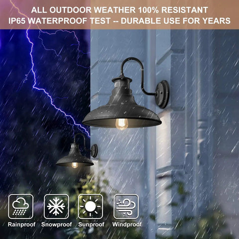 Two Pack Gooseneck Wall Sconce Barn Lights 14 Inch Dusk To Dawn Motion Sensor Outdoor Wall Mount Lighting Fixtures Three Mode Exterior Porch Lanterns Black Rustic Outdoor Wall Lamp For Patio And Garage in rainstorm