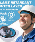 Keeps You Cool With Cooling 3 Layer Breathable Hard Hat Sweat Bands Set, worn by worker, close-up of blue liner in white hard hat