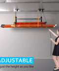 Ceiling Ladder Hoist System For Garage Storage Heavy Duty Pulley Lift Holds Up To 150 Lbs installed with ladder hoisted