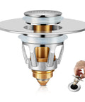 Silver Bathroom Sink Stopper With Hair Catcher Two In One Drain Strainer For 1.1 To 1.5 Inch US Standard Sink Holes