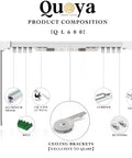Top Shelf Motorized Smart Electric Curtain Track With Remote And Concealed Brackets part layout showing aluminum track, carrier, and gearbox.
