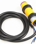 Proximity Photoelectric Sensor Switch With 30cm Adjustable Detection Distance Diffuse Reflection Infrared Sensor DC 6-36V 3-Wire PNP Normally Open For Industrial Apps, showing yellow sensor body with wires.