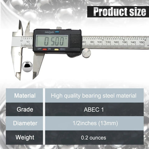 Beefy Chrome Steel Bearing Balls 13mm Half Inch Precision Set Bulk Pack for Bikes and Machinery product size measurement