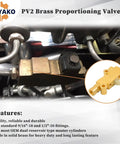 Solid Brass Disc Drum Proportioning Valve PV2 172-1353 installed in a vehicle engine, featuring brass body and hydraulic fittings.