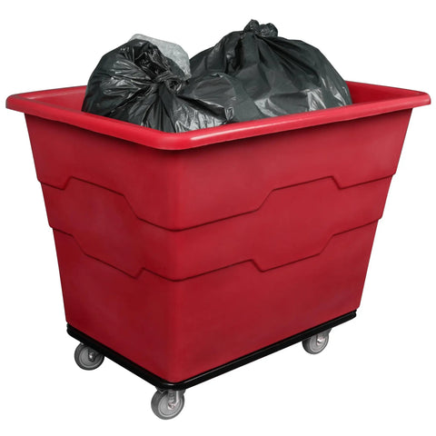 Commercial 16 Bushel Utility Cart With Steel Base And Poly Box Basket, rolling laundry cart and trash bin, red