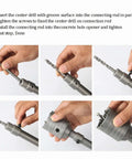WUWEOT concrete hole saw set, 2-1/2 inch with 220mm plus shank and 65mm wall drill bit; collage showing assembly steps