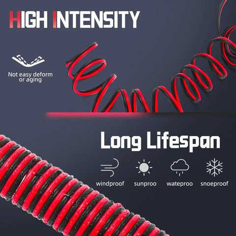 13Ft 12V/24V Heavy Duty Cigarette Lighter Extension Cable 16AWG Male Plug To Female Socket Adapter With Dual 15A Fuses And LED Indicator Lights For Tire Inflator Air Compressor coiled red and black wire