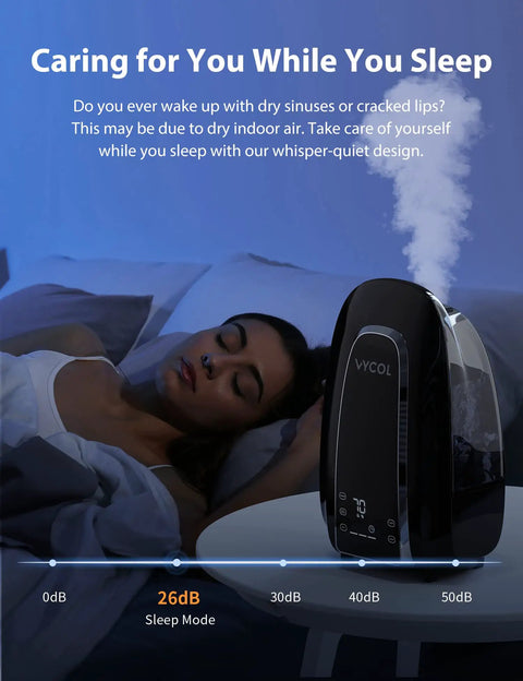 Woman sleeping beside Smart Humidifier For Large Bedroom 5.6L Whisper Quiet Ultrasonic Cool Mist With Humidity Sensor And Timer
