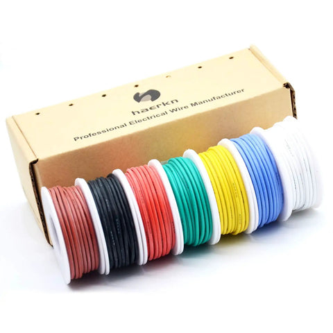 20 AWG Silicone Hookup Wire Kit With 7 Colorful Spools, Each 23 Feet Long, Stranded Tinned Copper for DIY Electronics