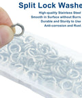 120 Pcs M8 Split Lock Washers 304 Stainless Steel Spring Lock Washers With Plastic Box displayed with hand holding washer