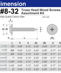 Top Shelf Number 8 White Wood Screws Assortment With Truss Head Design, 170 Piece Carbon Steel Set dimensions and specifications.