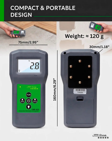 Non Destructive Digital Moisture Meter For Concrete Floors And Walls Surface Moisture Tester CME 822 Pro Grade Fast Reads Before Flooring Coating Or Tiling On Slabs And Screed, 160mm handheld