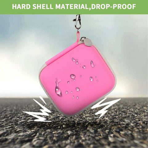 Tough Love Hardshell Travel Case For Magnetic Foldable 3 In 1 Chargers with water-resistant surface and durable pink design.