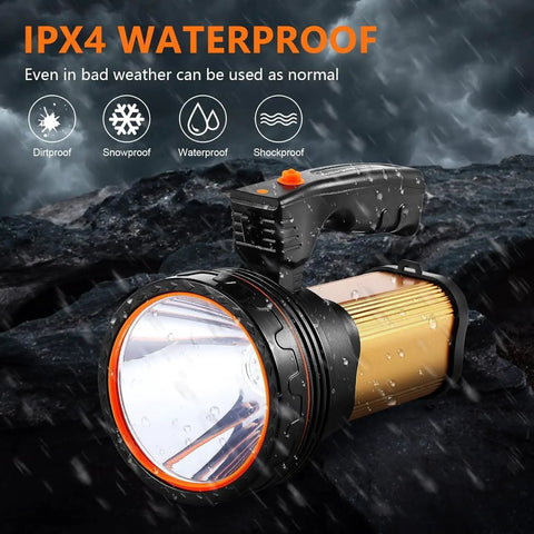 Ultra Bright 9000LM Spotlight Flashlight With USB Power Bank Output, IPX5 Waterproof Rechargeable Light With Shoulder Strap