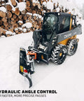 Skid steer with Beast 79 Inch Hydraulic Dozer Blade For Skid Steer With SSQA Quick Attach Snow Blade pushing snow near logs