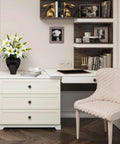 Home office with white desk featuring 30 Pack 1 1/4 Inch Top Notch Sleek Matte Black Round Kitchen Cabinet Knobs Zinc Solid Drawer Pulls.