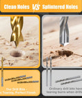 Comparison of clean and splintered holes drilled with 14 Piece Hex Shank HSS-G Brad Point Drill Bit Set For Woodworking Pros, Double Flute Design For Quick Chip Removal, Perfect For Fine Woodworking And Cabinetry, Metric Sizes 3mm To 10mm, Comes With Handy Storage Case and ordinary drill bits.