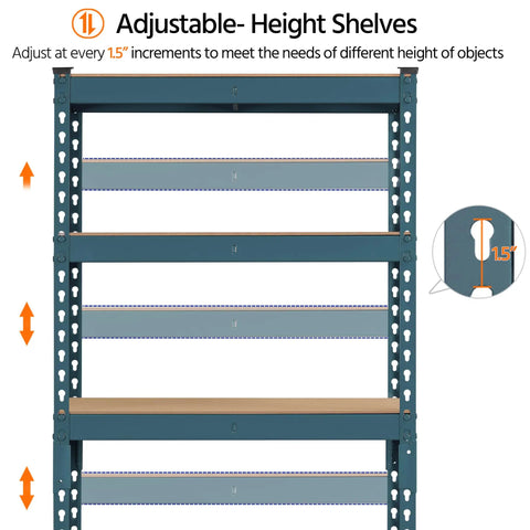 Totally Legit Five Tier Metal Storage Shelving Rack With Adjustable Levels And Slick Modular Design, Spacious 27.5X12X60 Inch Neptune Blue Organizer Kicks Clutter To The Curb For Home Or Garage