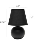Two Pack Mini Ceramic Globe Table Lamps With Matching Fabric Shades In Black 8.66 Inch Tall And 5.51 Inch Shade Diameter