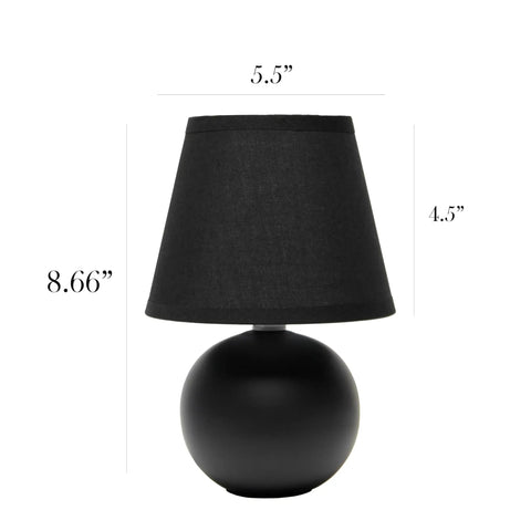 Two Pack Mini Ceramic Globe Table Lamps With Matching Fabric Shades In Black 8.66 Inch Tall And 5.51 Inch Shade Diameter