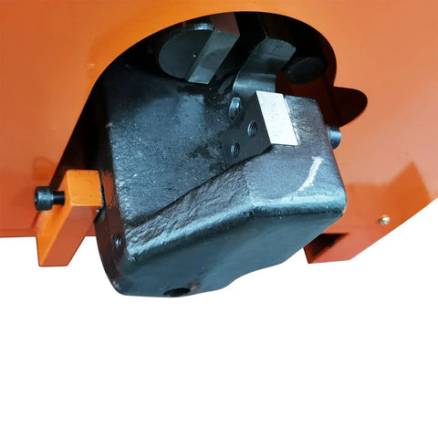 Close-up view of Jobsite Ready Heavy Duty Electric Rebar Bender And Cutter Combo 110V Foot Switch Rig mechanical components.
