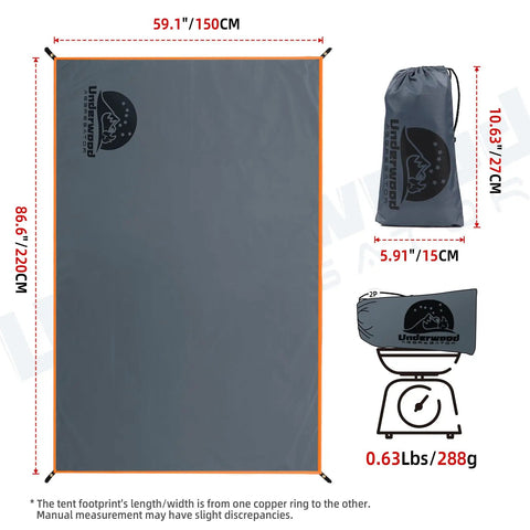 Ultralight Tent Footprint Ground Sheet with PU3000mm waterproof coating, 59.1x86.6 inches, ripstop 190T tarp, folded and weighed