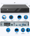 4K 8 Channel PoE NVR For CCTV Setup With Real Time 8 Channel Recording, Supports 8 IP Cameras Up To 8MP Or 4K front and back view