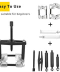 Heavy Duty 5 Ton Bearing Puller Set, 14 Piece Separator Kit With 2 Inch And 3 Inch Bearing Splitters, wheel hub and axle puller components
