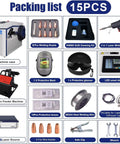 4 In 1 Beast Fiber Laser Welding Cleaning Cutting Soldering Machine With Auto Wire Feeder 15-piece accessory pack shown
