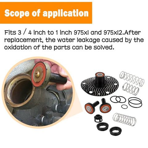 3/4 To 1 Inch Backflow Repair Kit For 975XL 975XL2 Replacement with illustrated parts, including O-rings, seats, and springs