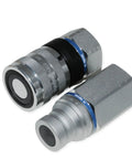 Drop-In Flat Face Hydraulic Quick Connect Coupler With One Inch Npt Threads And Dust Caps For Tractor And Backhoe ISO 16028 heavy-duty couplers, zinc finish.