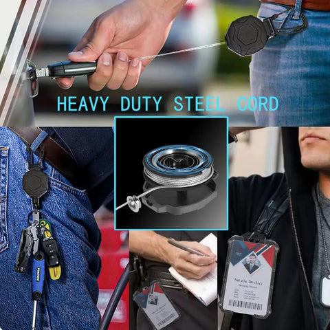 Retractable Badge Reel With Heavy Duty Carabiner Clip And Lanyard For ID Cards Holder showcased in various usage scenarios.