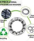 500 piece Internal Tooth Star Lock Washer Set 500 Pack Eight Size Assortment M2.5 M3 M4 M5 M6 M8 M10 M12 304 Stainless Steel
