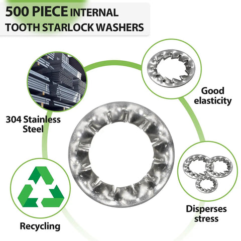 500 piece Internal Tooth Star Lock Washer Set 500 Pack Eight Size Assortment M2.5 M3 M4 M5 M6 M8 M10 M12 304 Stainless Steel