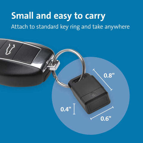 VeriMark Gen1 USB A Fingerprint Key Reader For Windows Hello attached to key ring, highlighting compact size and easy portability.