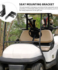Golf cart with heavy duty iron rear seat armrest bracket, ergonomic comfort design and adjustable mounts shown inset