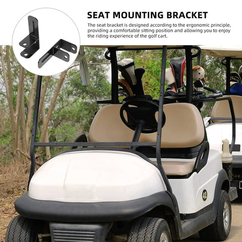 Golf cart with heavy duty iron rear seat armrest bracket, ergonomic comfort design and adjustable mounts shown inset