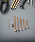 49-Piece M6 Hex Socket Head Screws And Barrel Nut Set, 40 To 80mm, with assorted tools on a gray background.