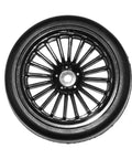 Close-up of On Road 1/10 RC Car Tire Kit With 26mm Rubber Tyres And 12mm Hex Wheel Rims, Drift Ready For 4WD, soft rubber construction