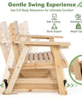 Outdoor Fir Wood Glider Chair With Hidden Rotatable Cup Holder And Curved Seat For Porch Patio And Backyard Natural Finish Noiseless Swing For Pure Chill And Cozy Vibe, side view with swing mechanism