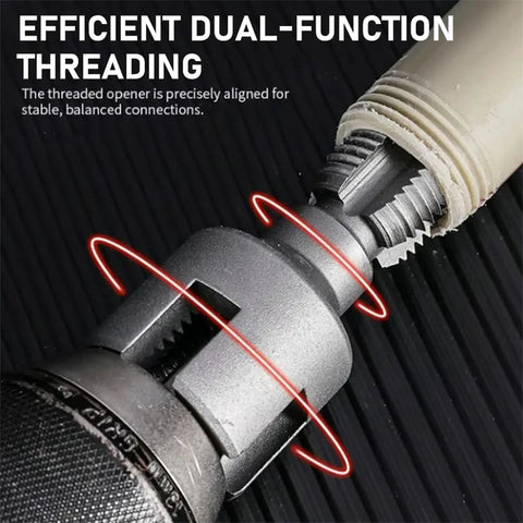 Heavy Duty Pipe Tapping And Threading Tool For PVC Pipes showing dual-function threading mechanism for precise cuts.