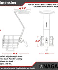 Dimensions of Wall Mount Helmet Rack With Gloves Tray For Motorcycle And Dirt Bike Gear, sturdy steel construction.