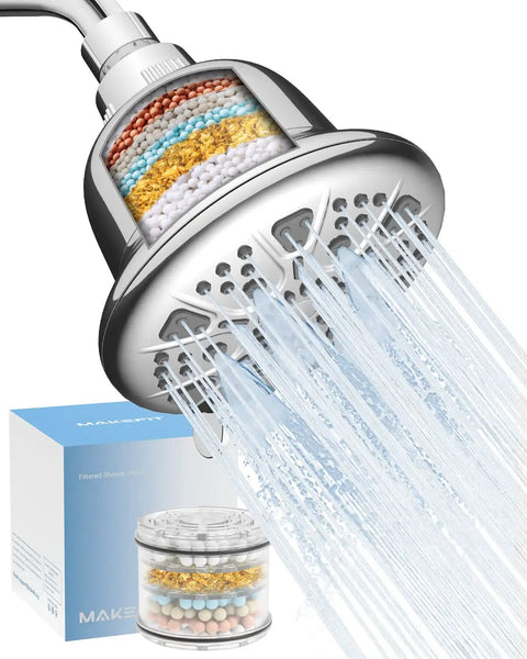 Filtered Shower Head With High Pressure Hard Water Friendly Water Softener 7 Settings Rain Shower Head That Removes Chlorine And Heavy Metals Using KDF55 Calcium Sulfite Vitamin C Filtration Chrome Finish