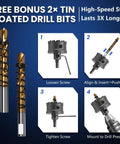 DIKTALK 16pc heavy-duty carbide hole saw kit; front view showing gold carbide bits and four-step instructional panels