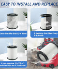 VF4000 Wet Or Dry Vacuum Replacement Filter Two Pack For 5 To 20 Gallon Vacuums Like WD5500 WD0671 infographic showing usage instructions