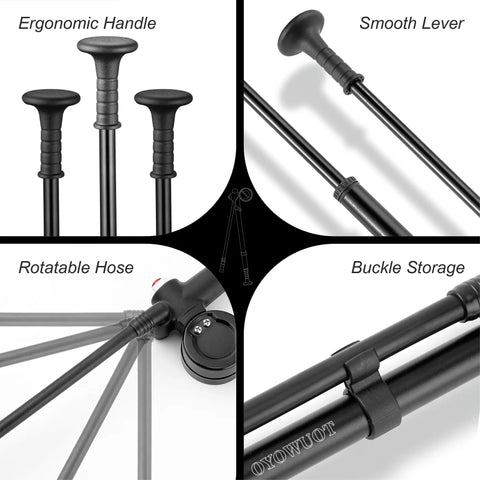 Detailed parts of the High Pressure Shock Pump 300 Psi With Gauge for MTB, including ergonomic handle and hose.