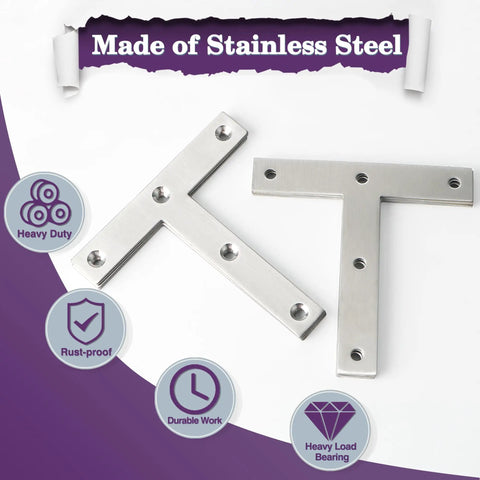 Top Tier Stainless Steel T Brackets For Wood Shelving And Home Repairs rust resistant corner bracket mending plates displayed at an angle