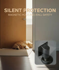 Heavy Duty No Drill Door Stopper Set With Invisible Metal Adhesion, magnetic hold securing door with dog resting on floor.