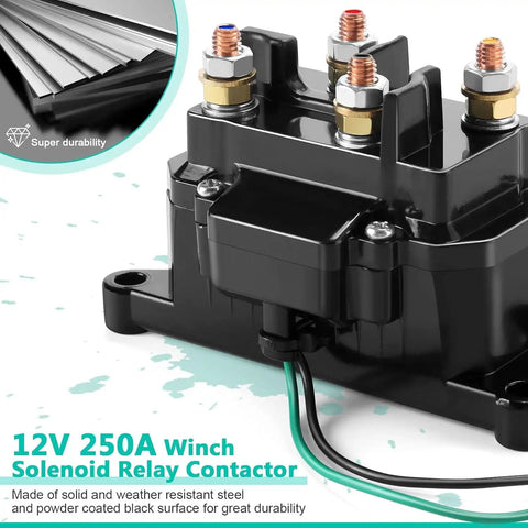 12V 250A Winch Solenoid Relay Contactor Replacement For ATV UTV 2000 To 5000 Lbs Winches With Six Protective Caps Heavy Duty Switch